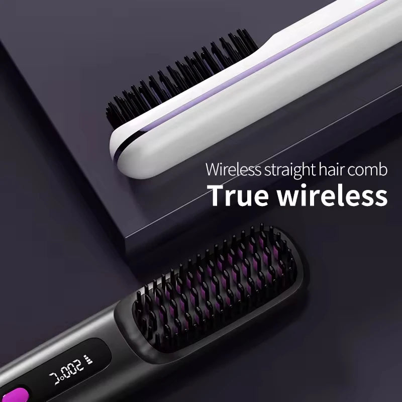 New Hair Straightener Brush - Cordless Hair Straightening,Compact & Travel-Friendly with LED Display Anti-Scald Mini comb