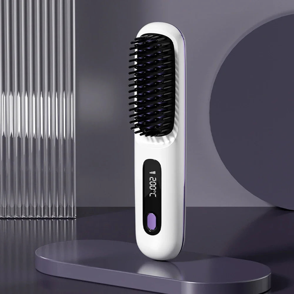 New Hair Straightener Brush - Cordless Hair Straightening,Compact & Travel-Friendly with LED Display Anti-Scald Mini comb