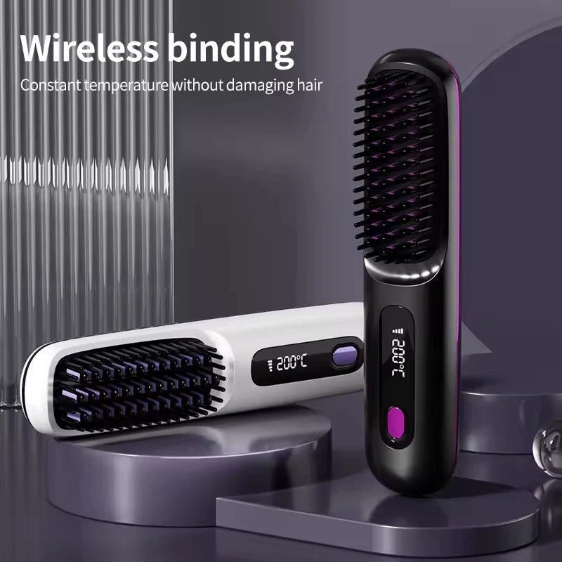 New Hair Straightener Brush - Cordless Hair Straightening,Compact & Travel-Friendly with LED Display Anti-Scald Mini comb