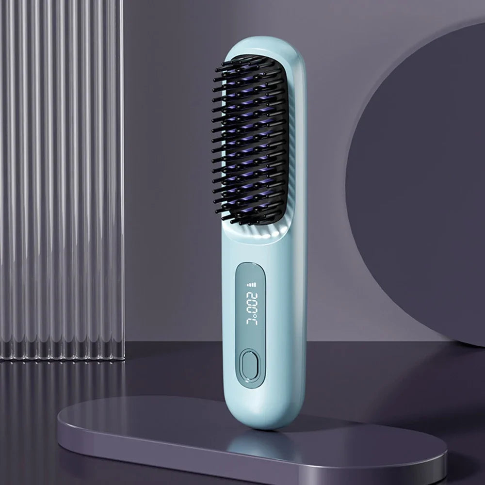 New Hair Straightener Brush - Cordless Hair Straightening,Compact & Travel-Friendly with LED Display Anti-Scald Mini comb