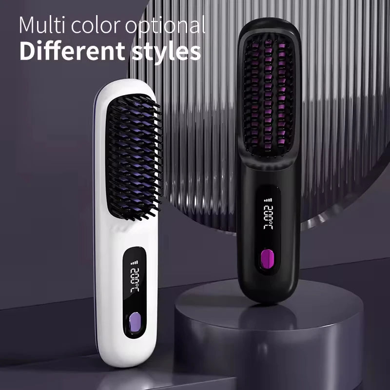 New Hair Straightener Brush - Cordless Hair Straightening,Compact & Travel-Friendly with LED Display Anti-Scald Mini comb