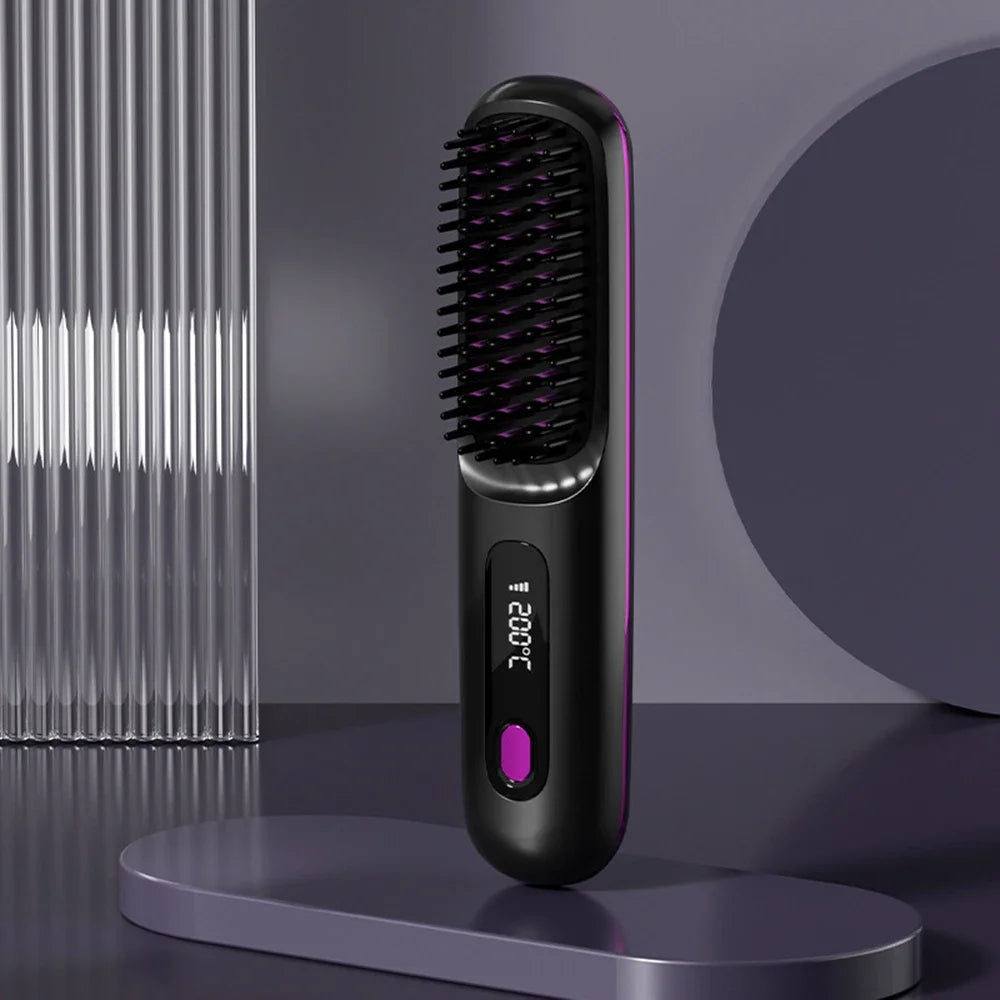 New Hair Straightener Brush - Cordless Hair Straightening,Compact & Travel-Friendly with LED Display Anti-Scald Mini comb