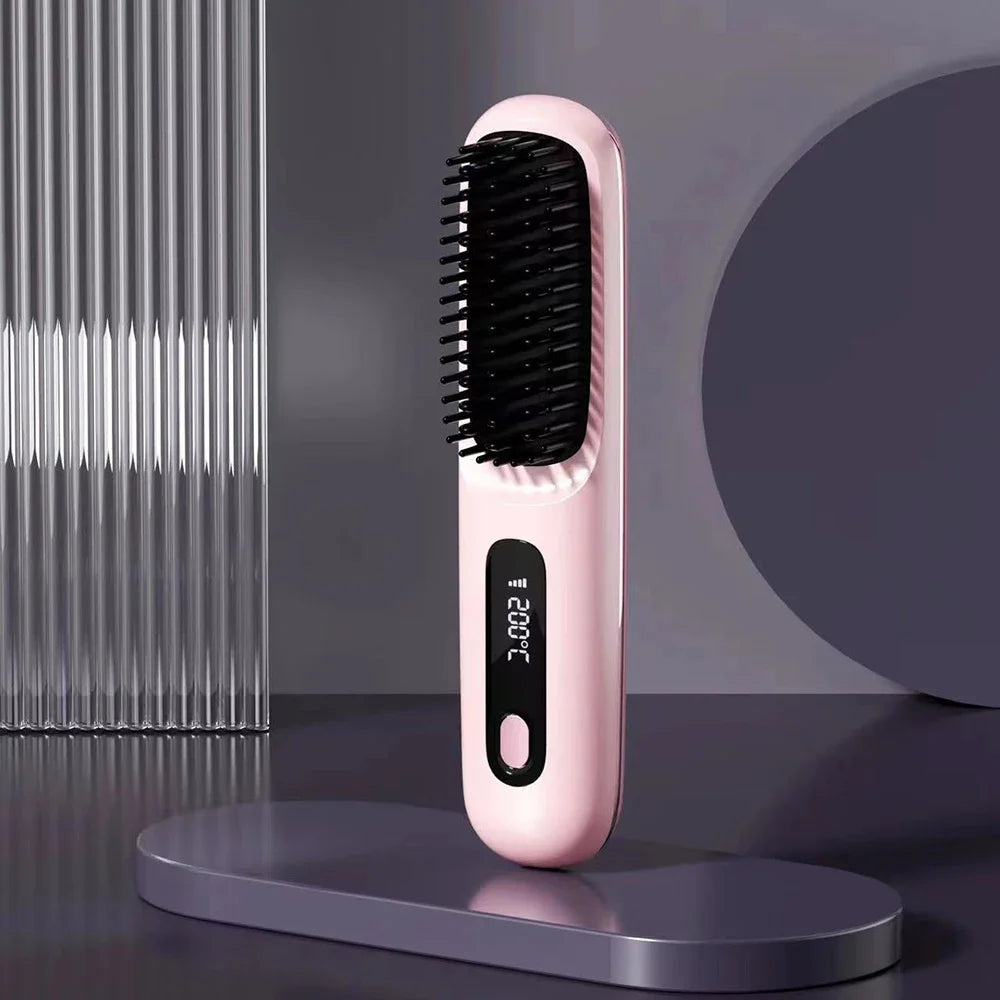New Hair Straightener Brush - Cordless Hair Straightening,Compact & Travel-Friendly with LED Display Anti-Scald Mini comb