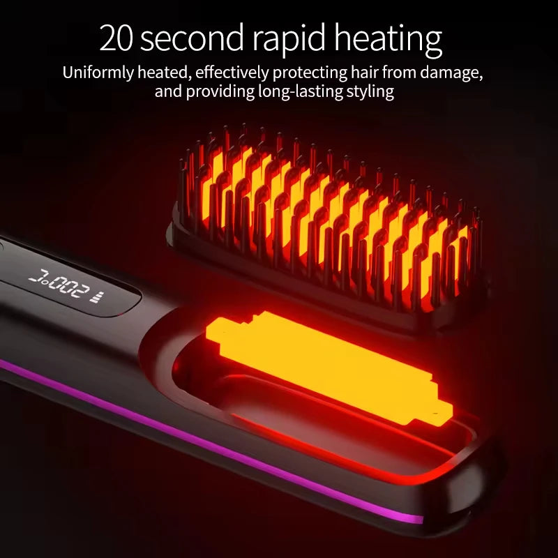 New Hair Straightener Brush - Cordless Hair Straightening,Compact & Travel-Friendly with LED Display Anti-Scald Mini comb